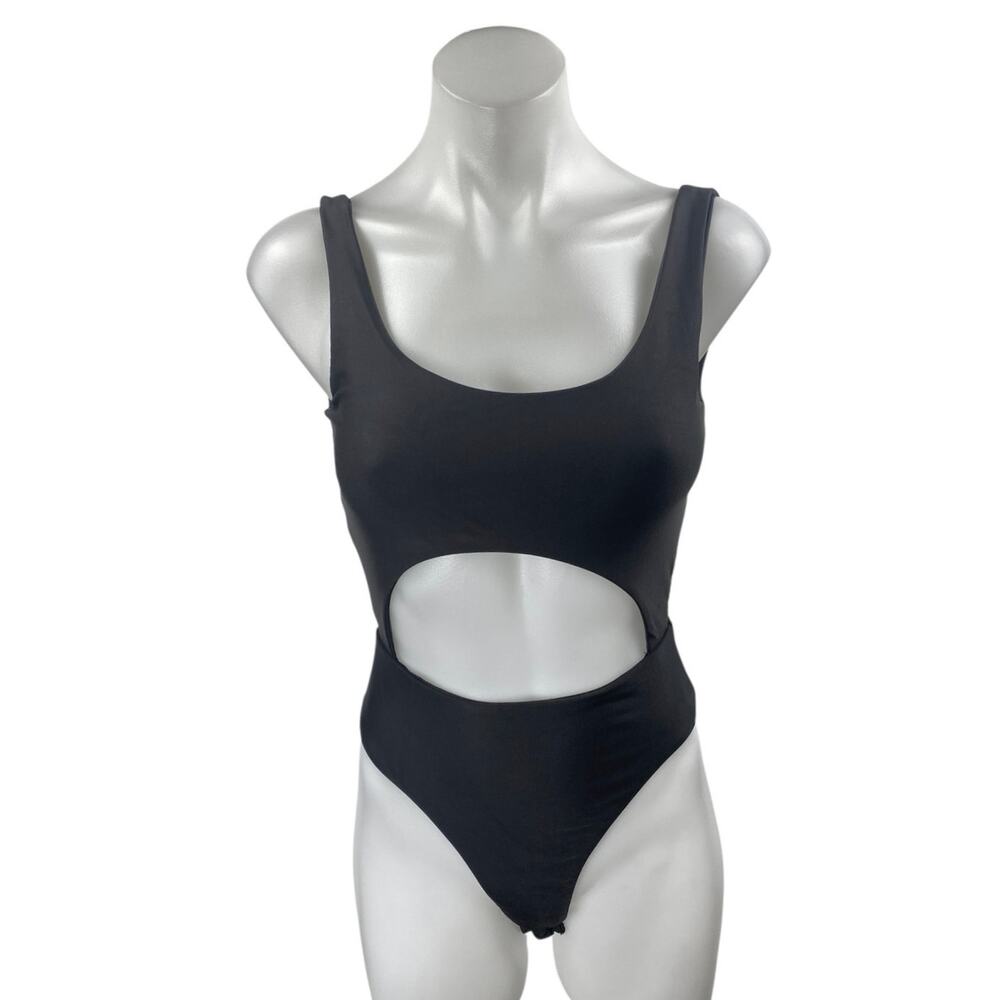 1Z45 Women's Black Cutout Waist Sleeveless One Piece Swimwear Swimsuit Size S
